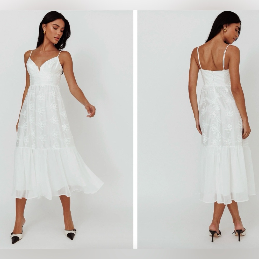 Embroidered Midi Bridal, Bachelorette Dress